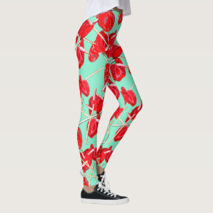 Leggings Guêtres rouges de champion de motif de fleurs