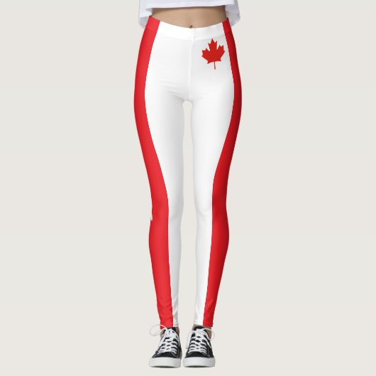Leggings Guêtres rouges et blanches de drapeau du Canada (Devant)