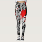 Leggings Guêtres rouges et noires et blanches de graffiti (Devant)