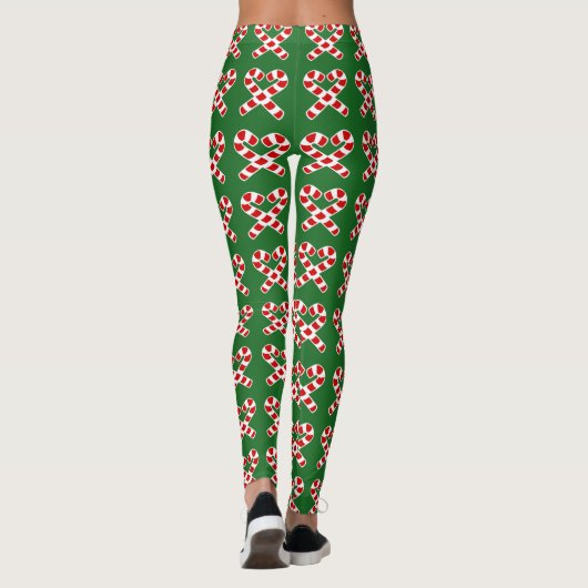 Leggings Guêtres rouges et vertes drôles de candycane (Dos)