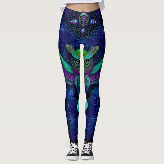 Leggings Guêtres sacrées de hibou de la géométrie (Devant)