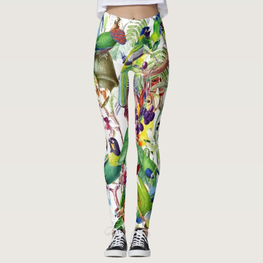 Leggings Guêtres tropicales d'impression d'oiseaux de (Devant)