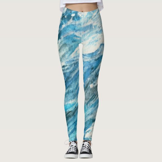 Leggings Guêtres turbulentes bleues d'art de mers (Devant)