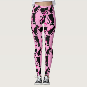 Leggings halloween black cat witch pink