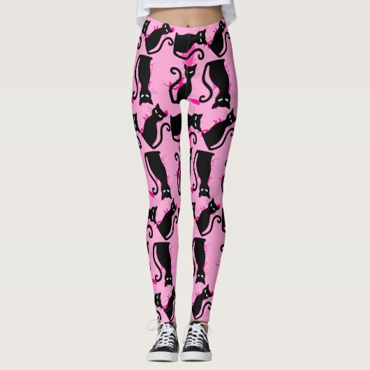 Leggings halloween black cat witch pink (Devant)