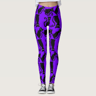 Leggings halloween black cat witch purple
