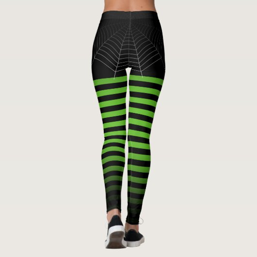 Leggings Halloween Black green spider web stripes ombre (Dos)