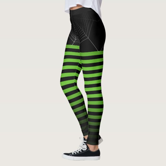 Leggings Halloween Black green spider web stripes ombre (Gauche)
