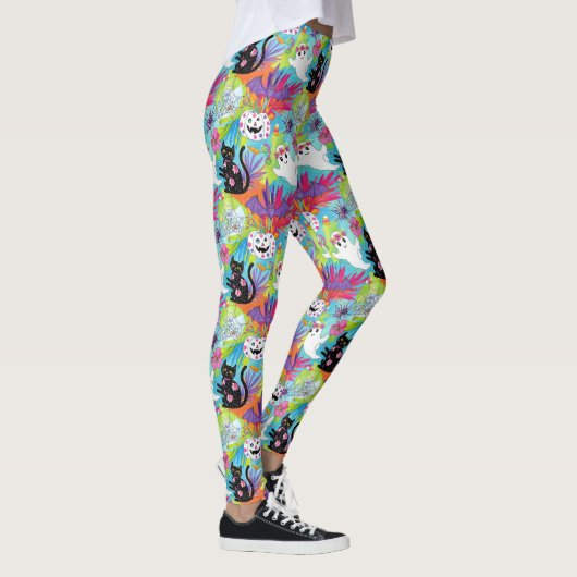 Leggings Halloween Citrouille fantôme de chat noir tropical (Droite)