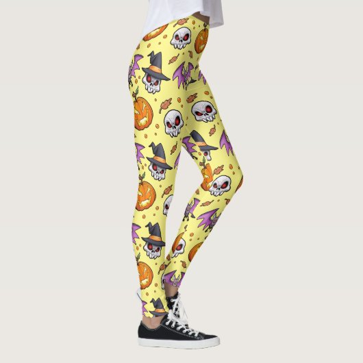 Leggings Halloween Cool déplaisant (Jaune) (Droite)