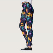 Leggings Halloween Crâne effrayant Orange Purple Bleu brill (Gauche)