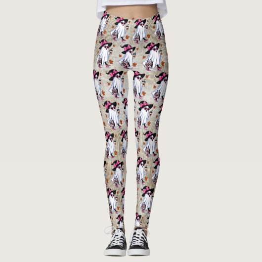 Leggings Halloween Cute Stylish sorcière Ghost Coffee Cup (Devant)