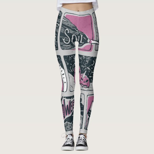 Leggings Halloween de bande dessinée : Illustration amusant (Devant)