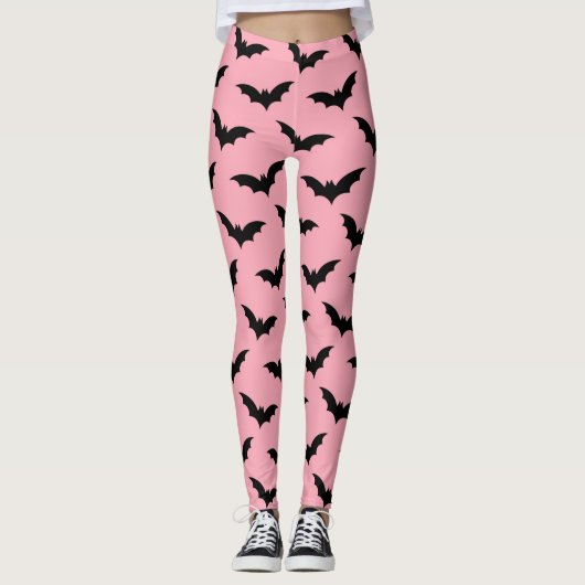 Leggings Halloween de chauves-souris roses et noires (Devant)