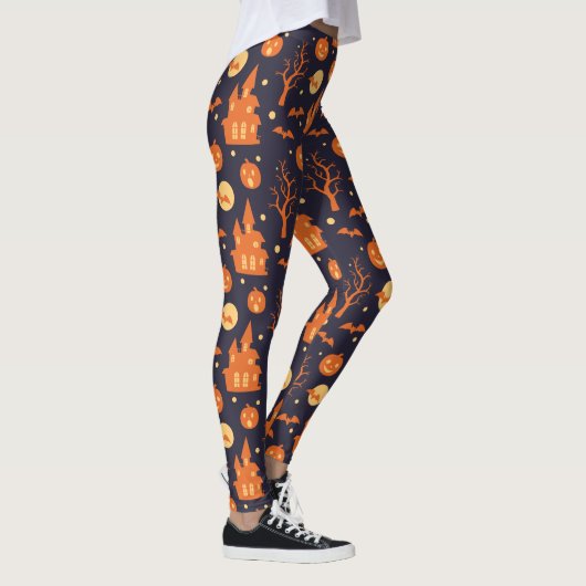 Leggings Halloween Éffrayant House Bats Arbres Citrouille F (Droite)