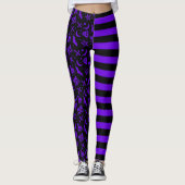 Leggings Halloween Éffrayant sorcière violet rayé (Devant)