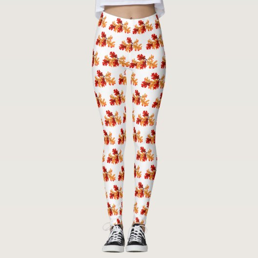 Leggings Halloween Foliage Automne Rouge Orange Motif Feuil (Devant)
