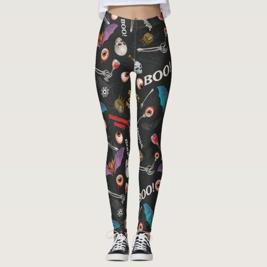 Leggings Halloween moderne Icônes Crâne Bat Eyeballs (Devant)