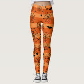 Leggings Halloween moderne Orange Black Bat Spider Web (Devant)