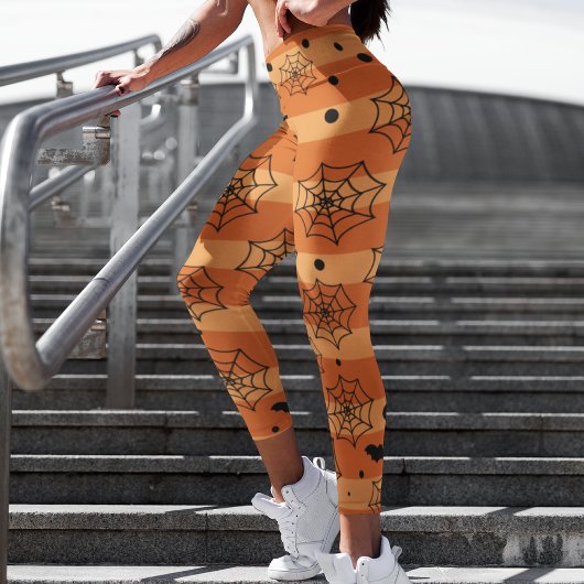Leggings Halloween moderne Orange Black Bat Spider Web