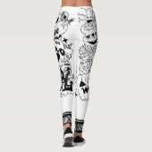 Leggings Halloween Monstre d'horreur Doodle noir blanc mode (Dos)