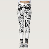 Leggings Halloween Monstre d'horreur Doodle noir blanc mode (Devant)
