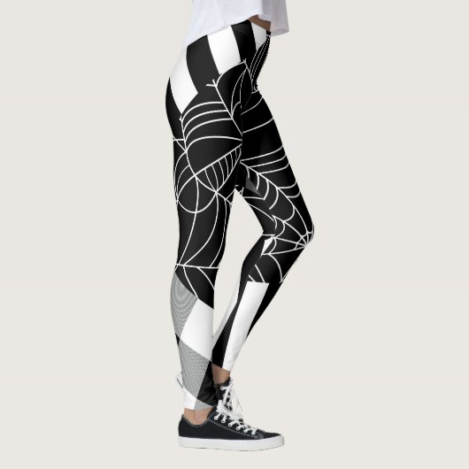 Leggings Halloween noir et blanc Spiderweb Patchwork (Droite)
