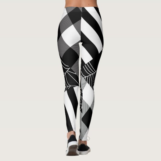 Leggings Halloween noir et blanc Spiderweb Patchwork (Dos)