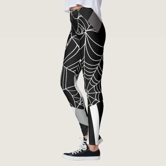 Leggings Halloween noir et blanc Spiderweb Patchwork (Gauche)