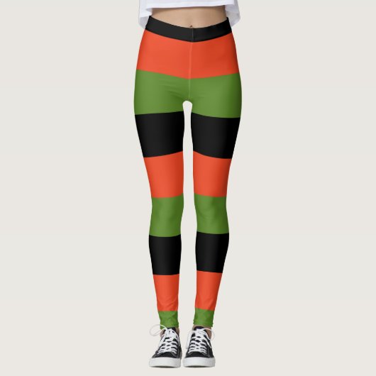 Leggings Halloween noir orange et vert rayé (Devant)