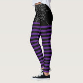 Leggings Halloween noir violet blanc araignée bandes web (Gauche)