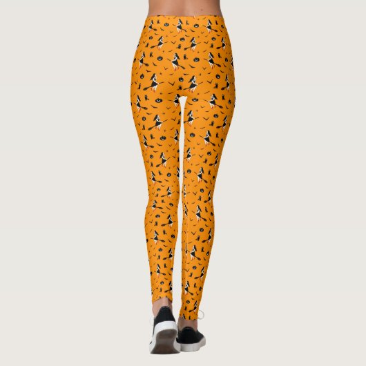 Leggings Halloween orange avec sorcières et chats noirs (Dos)