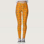 Leggings Halloween orange avec sorcières et chats noirs (Devant)