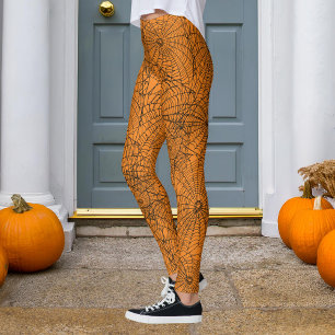 Leggings Halloween Orange et Black Spider Web