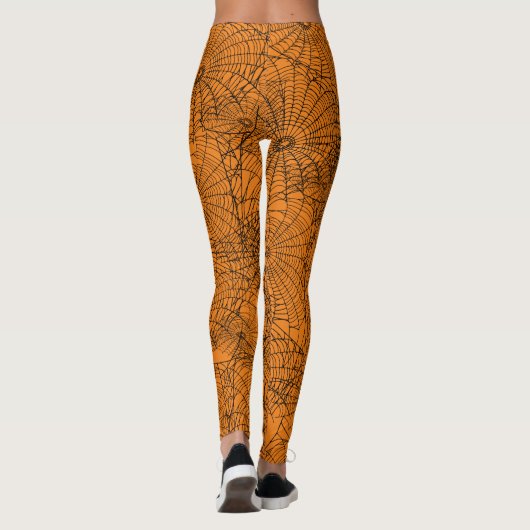 Leggings Halloween Orange et Black Spider Web (Dos)
