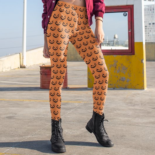 Leggings Halloween orange Jack-o'-lantern effrayant