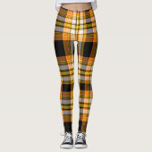 Leggings Halloween orange, jaune, blanc et noir plaid (Devant)