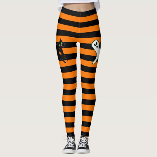 Leggings Halloween Partie Éffrayant Chat Cute Ghost Black O (Devant)