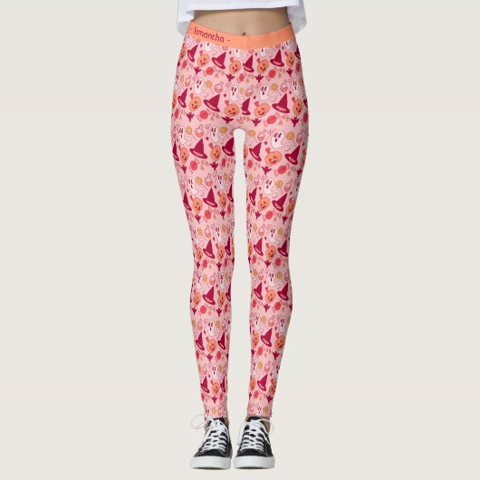 Leggings Halloween pas si effrayant Ajouter Nom Pastel Pink (Devant)