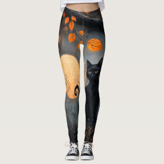 Leggings Halloween Pleine lune Chat noir Ornat Automne