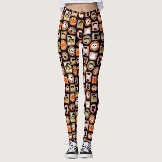 Leggings Halloween Portraits Cute illustré (Devant)
