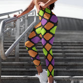 Leggings Halloween Quatrefoil Motif orange violet vert