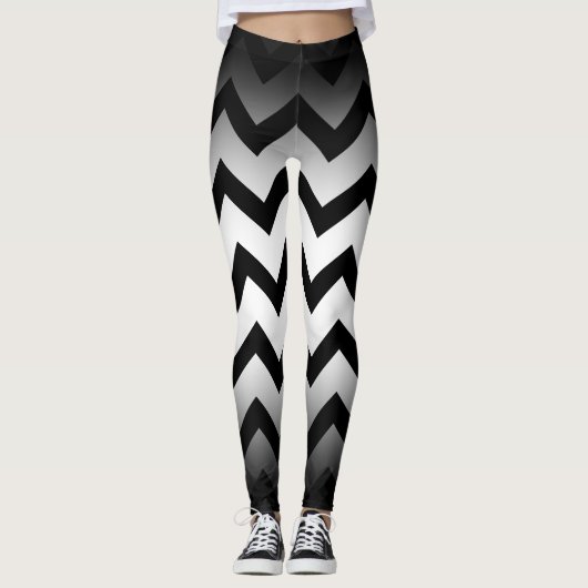 Leggings Halloween rayures de chevron noir ombre blanc (Devant)