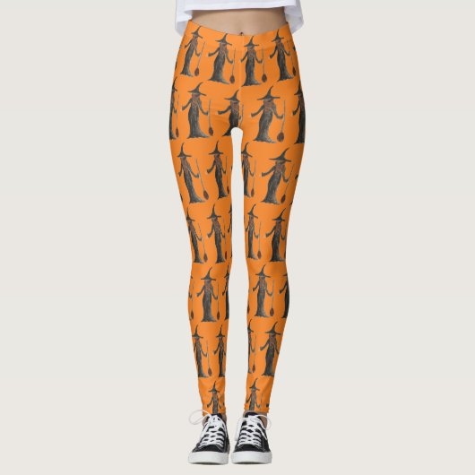 Leggings Halloween sorcière effrayant Motif mignon Orange A (Devant)