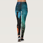 Leggings Halloween Sorcière nuit Orange Monogramme (Dos)