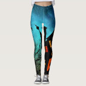 Leggings Halloween Sorcière nuit Orange Monogramme (Devant)
