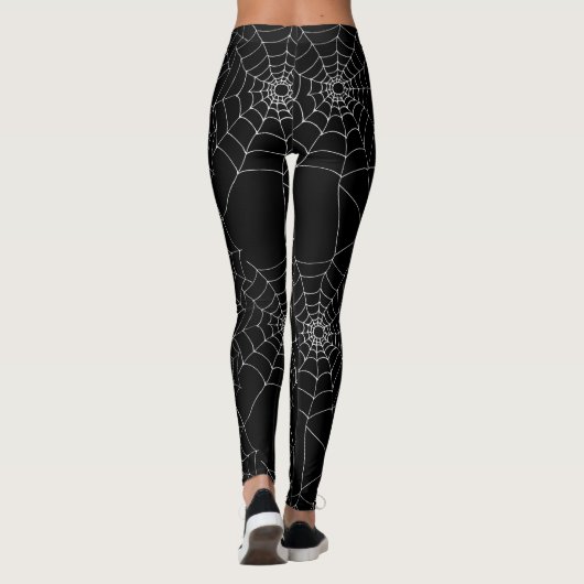 Leggings Halloween Spider Webs Cobwebs Noir et Blanc (Dos)