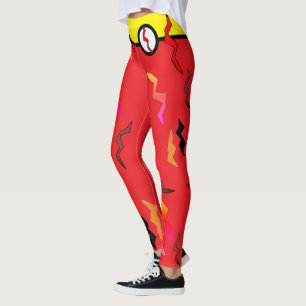 Leggings Halloween Superhero Yellow Red Lightning Bolts