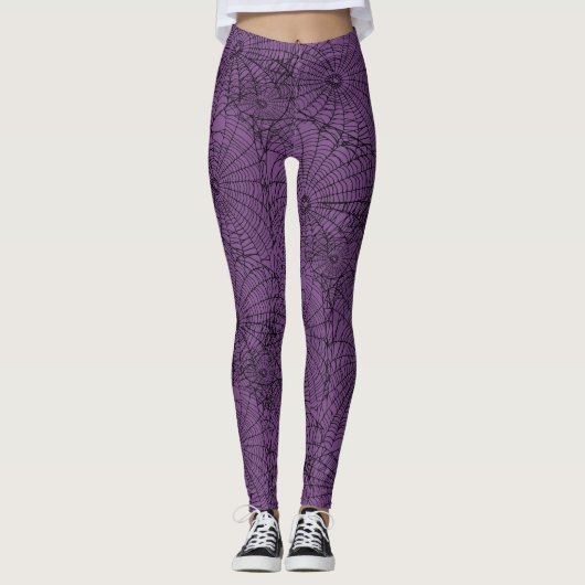 Leggings Halloween violet et Black Spider Web (Devant)