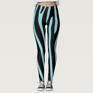 Leggings Halloween Zebra Stripes noir et bleu clair
